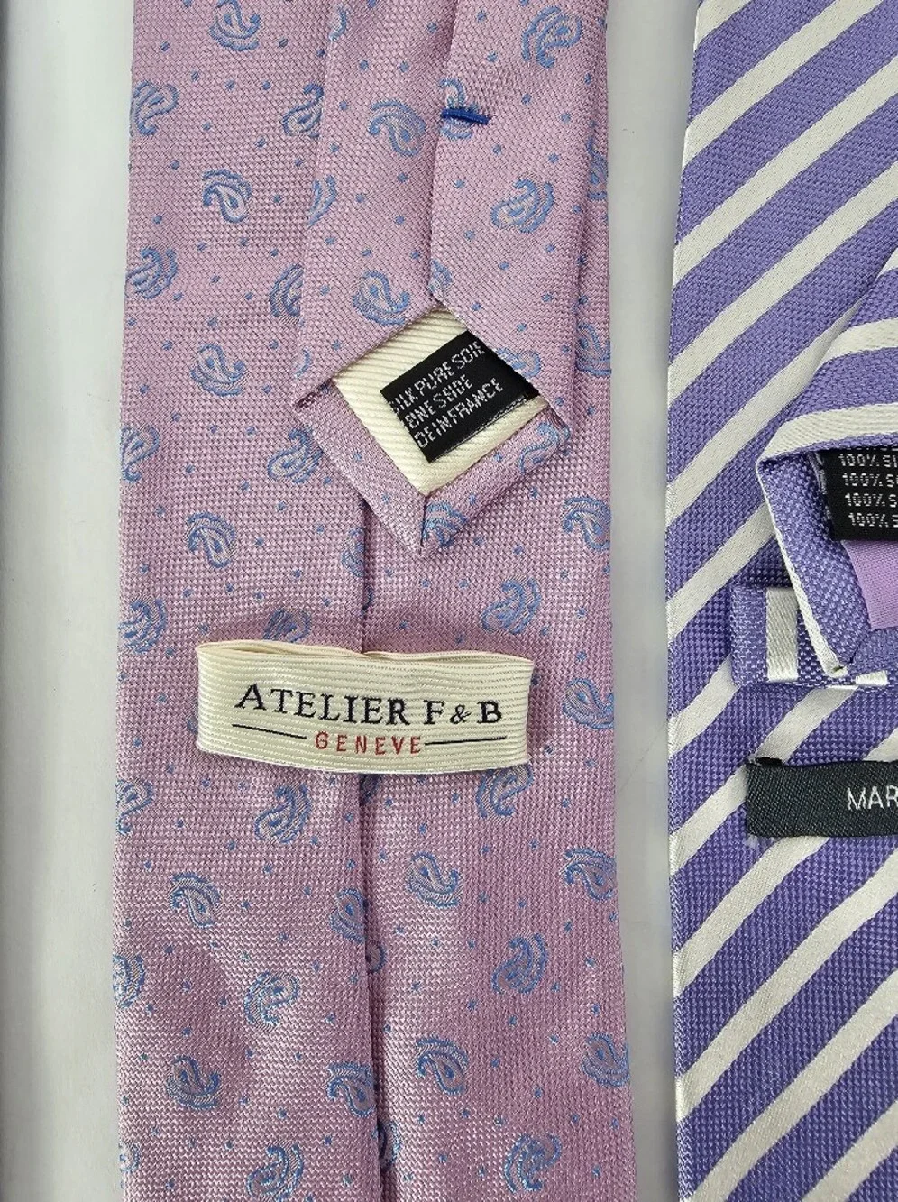Bundle Of 3 100% Silk Ties Textured Navy Stripe Pink Paisley Purple Diagonal